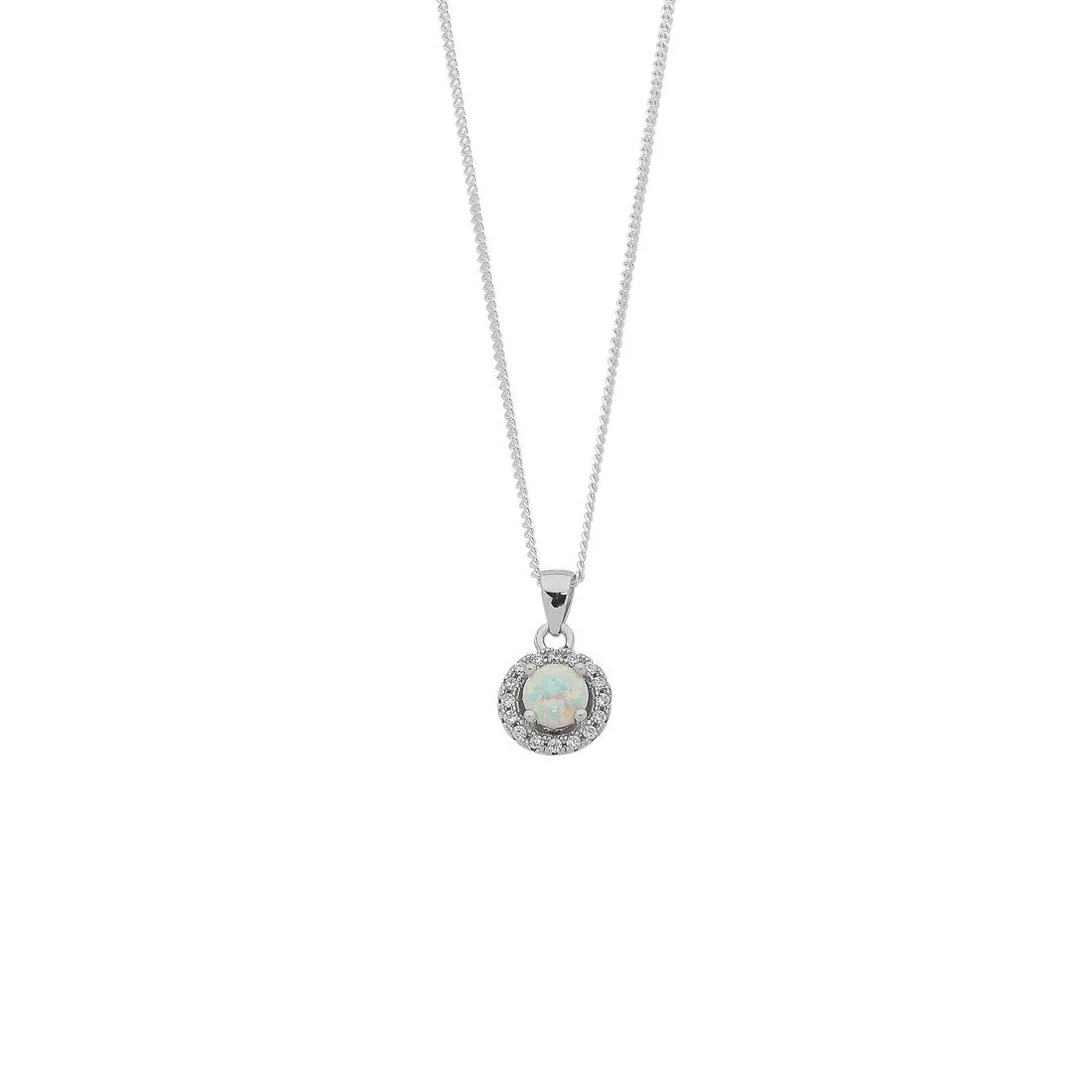 45cm Sterling Silver Synthetic Opal and Cubic Zirconia Necklace