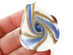 53mm Blue Gold and White Spiral Foil Glass Spoon Pendant