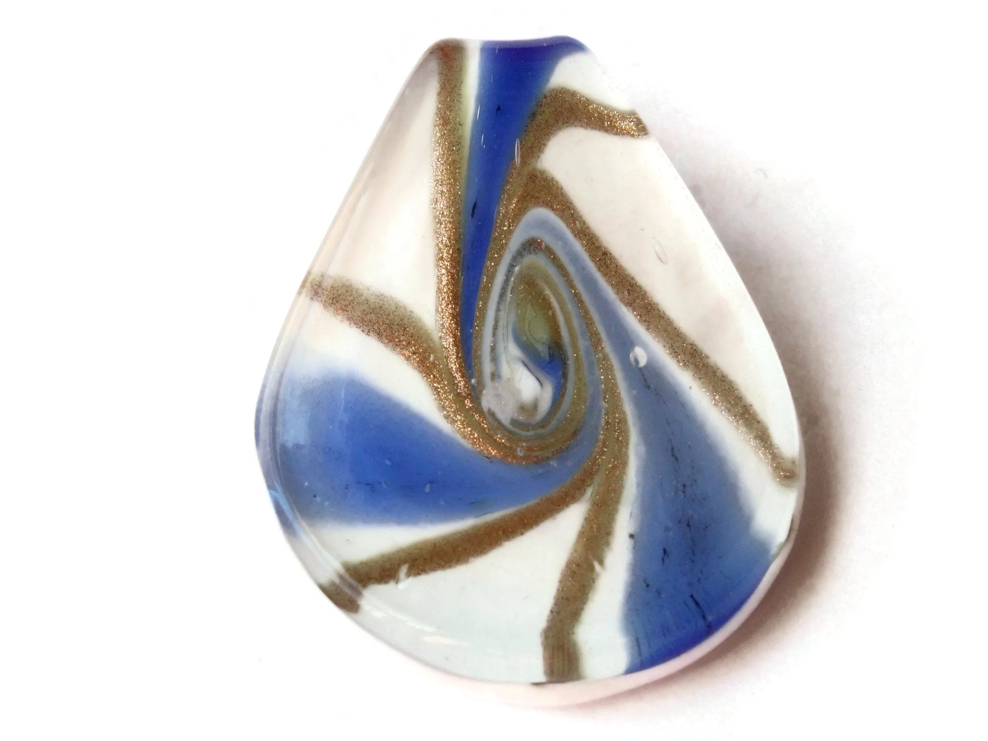 53mm Blue Gold and White Spiral Foil Glass Spoon Pendant