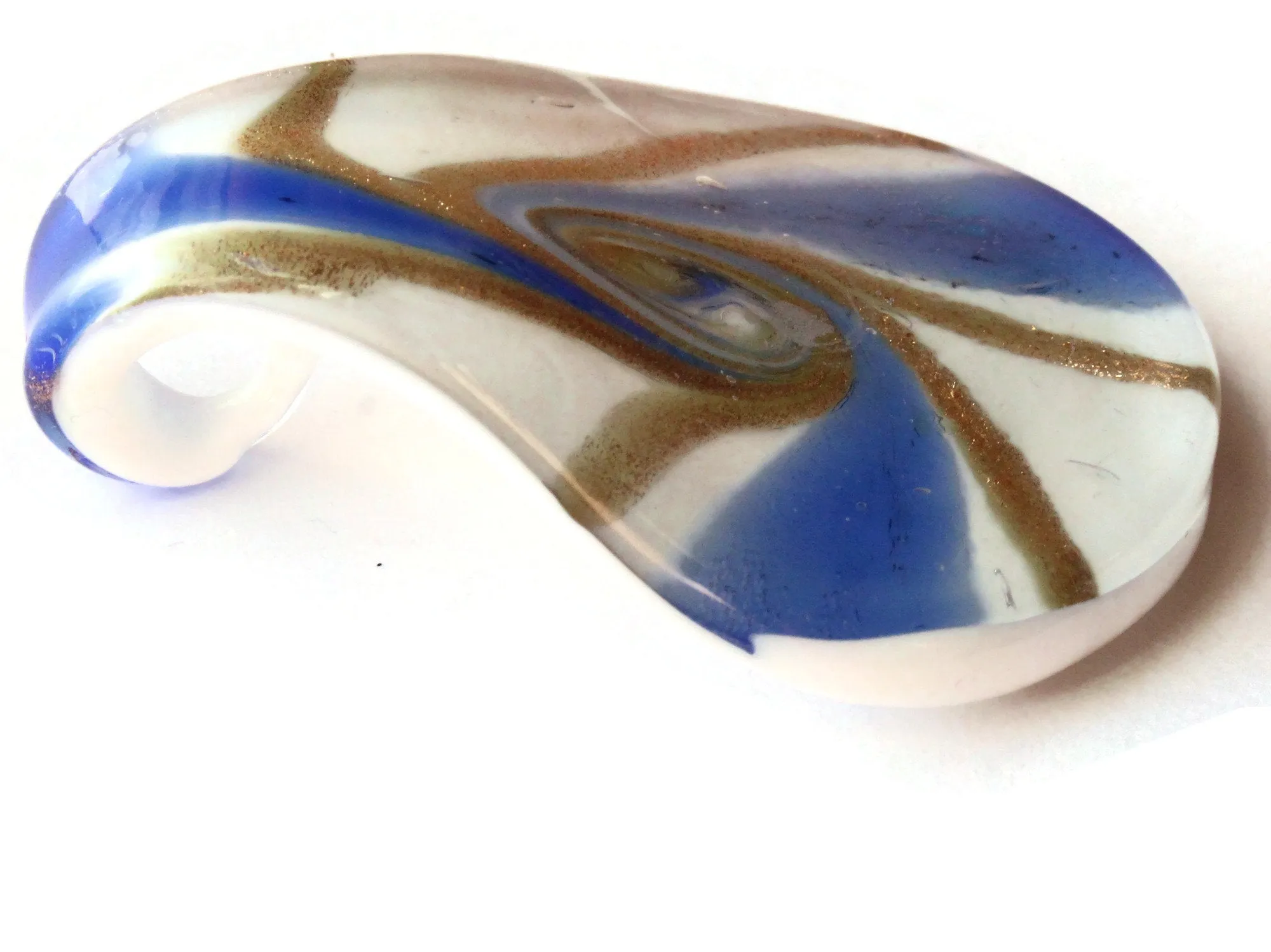 53mm Blue Gold and White Spiral Foil Glass Spoon Pendant