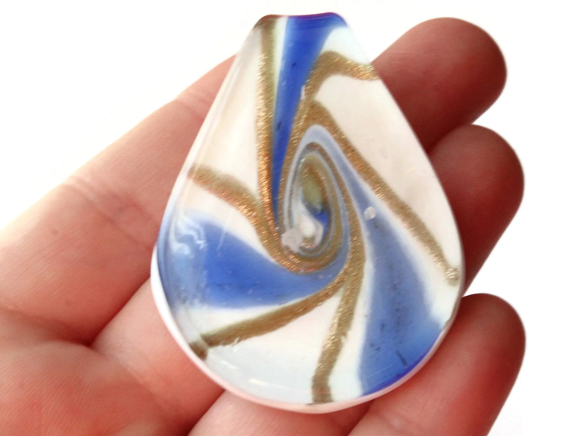 53mm Blue Gold and White Spiral Foil Glass Spoon Pendant