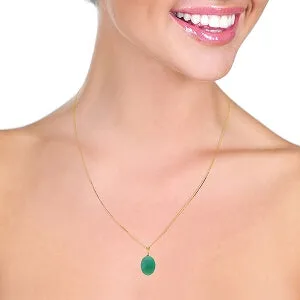 6.5 Carat 14K Solid Yellow Gold Necklace Natural Oval Emerald