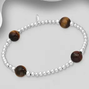 925 Silver Bracelet | Tiger's Eye Bead Bracelet