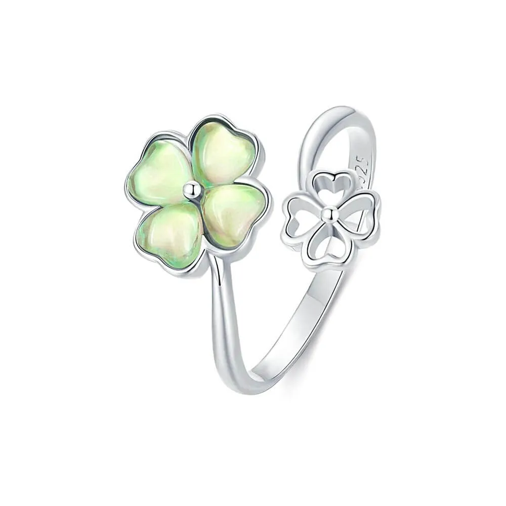 925 Silver Summer Lucky Four Leaf Clover Toi et Moi Rings