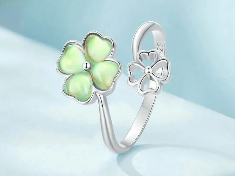 925 Silver Summer Lucky Four Leaf Clover Toi et Moi Rings