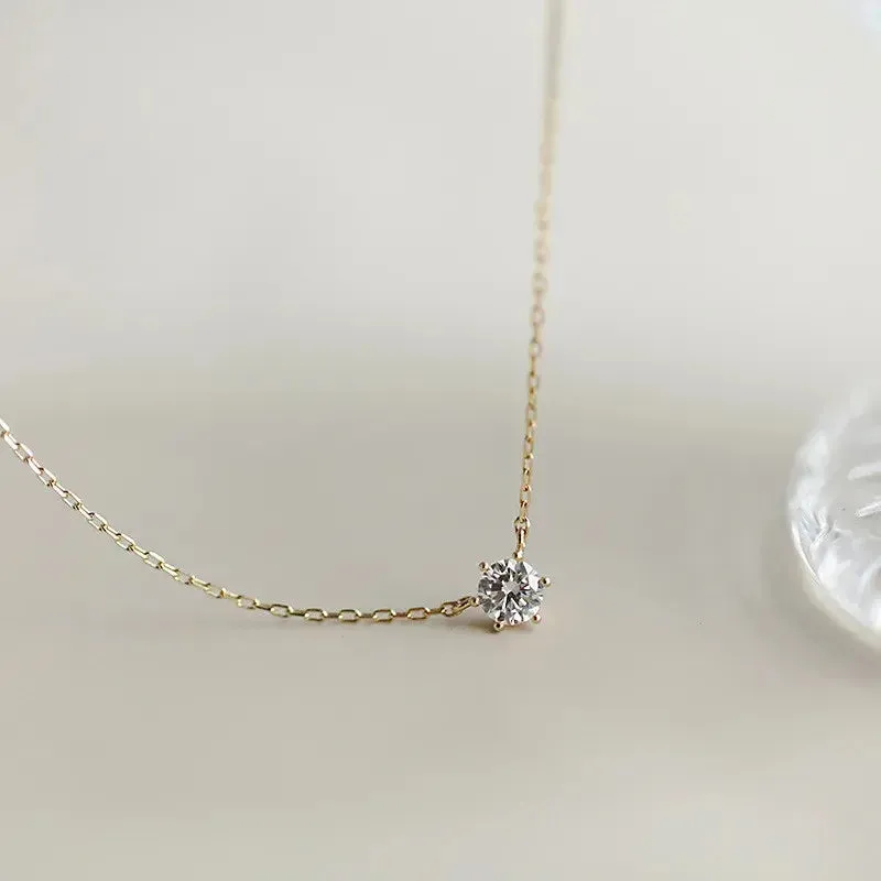 925 Sterling Silver 14k Gold-Plated Necklace with a Single Sparkling Zircon