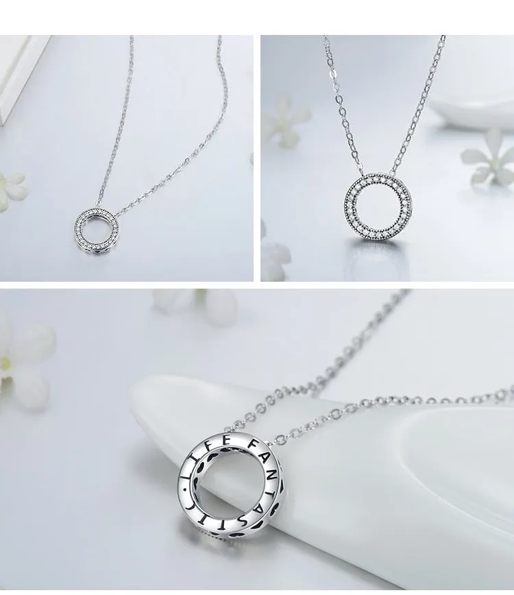 925 Sterling Silver Fashion Round Heart Necklace