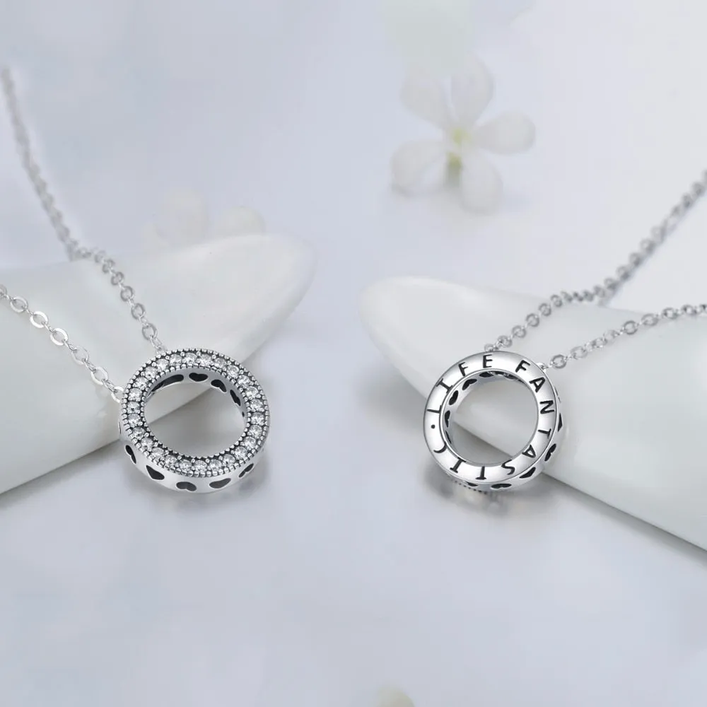 925 Sterling Silver Fashion Round Heart Necklace