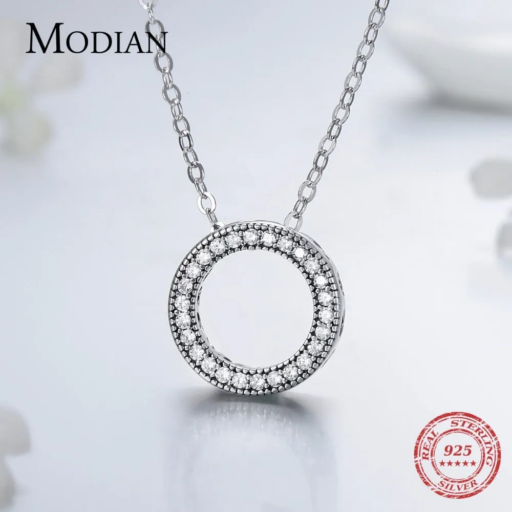 925 Sterling Silver Fashion Round Heart Necklace