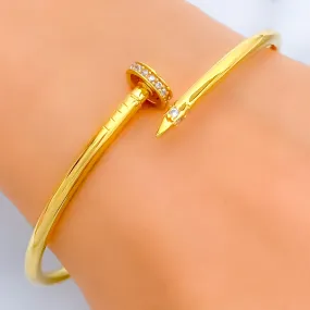 Accented Shimmering 21k Gold CZ Nail Bangle Bracelet