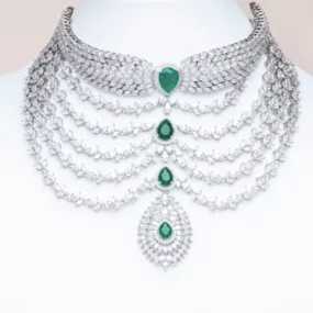 Ahana Luxury Emerald Green Necklace & Earring Set By Jaipur Rose Luxury Indian Jewelry Online