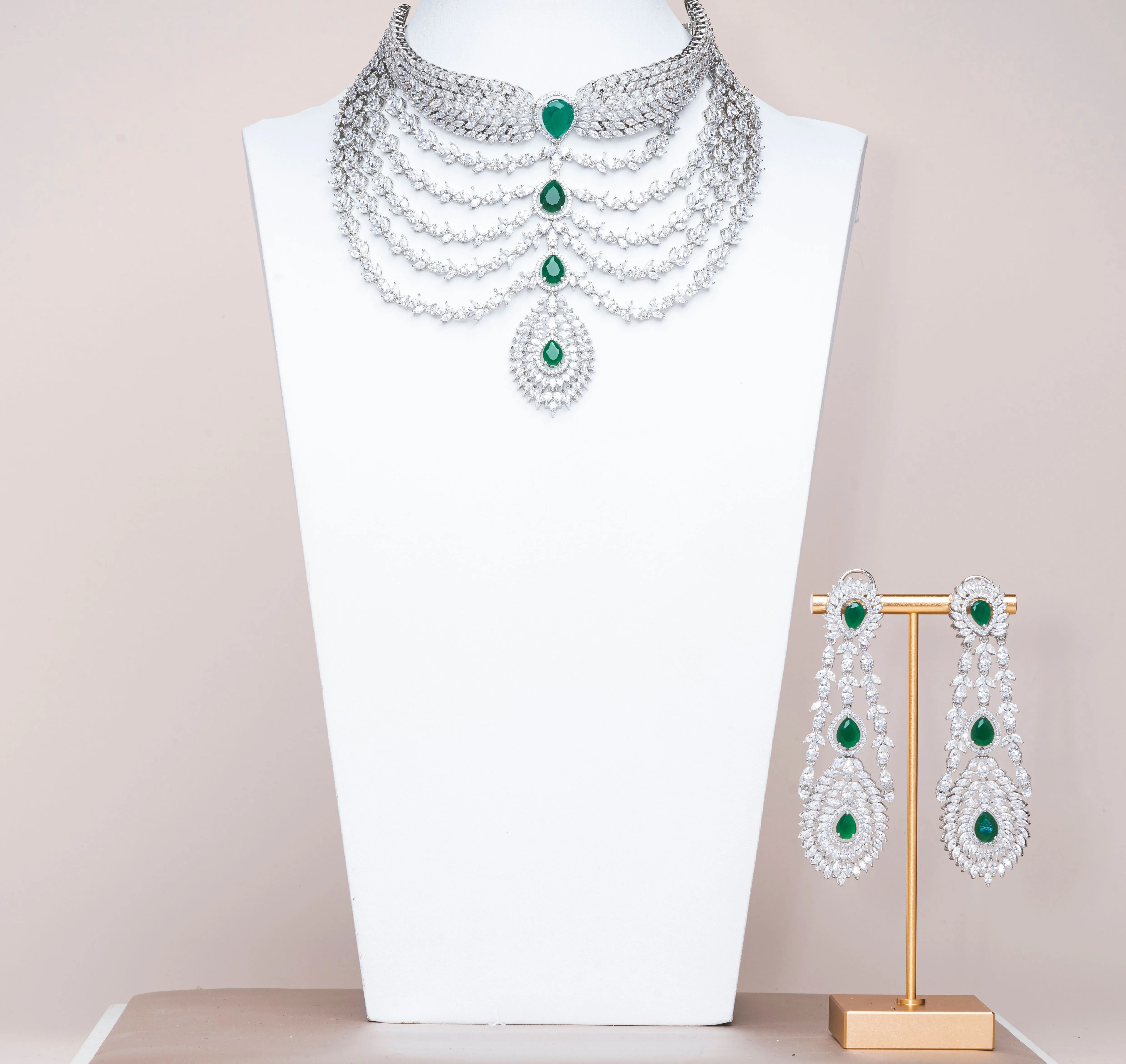 Ahana Luxury Emerald Green Necklace & Earring Set By Jaipur Rose Luxury Indian Jewelry Online