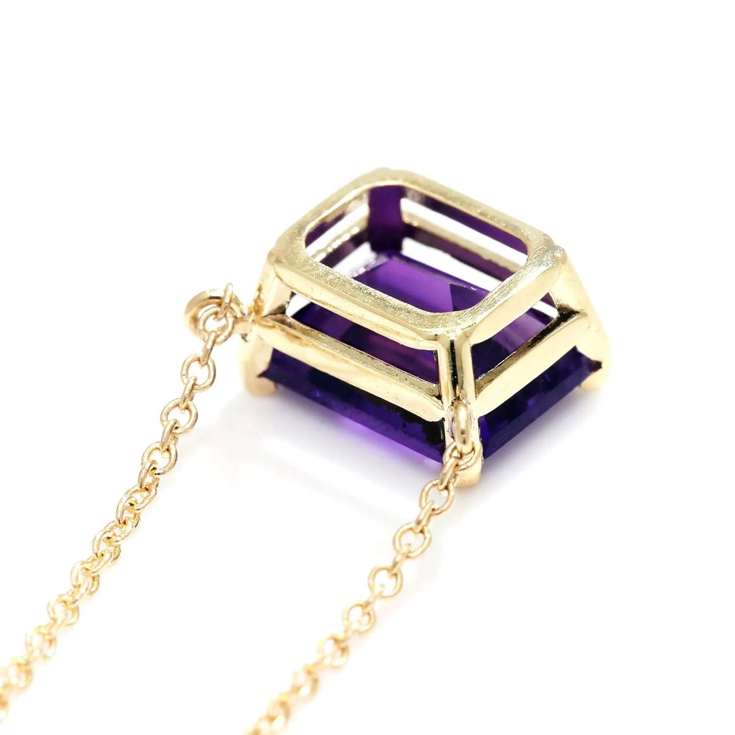 Amethyst Solitaire Drop Pendant Necklace 14K Yellow Gold