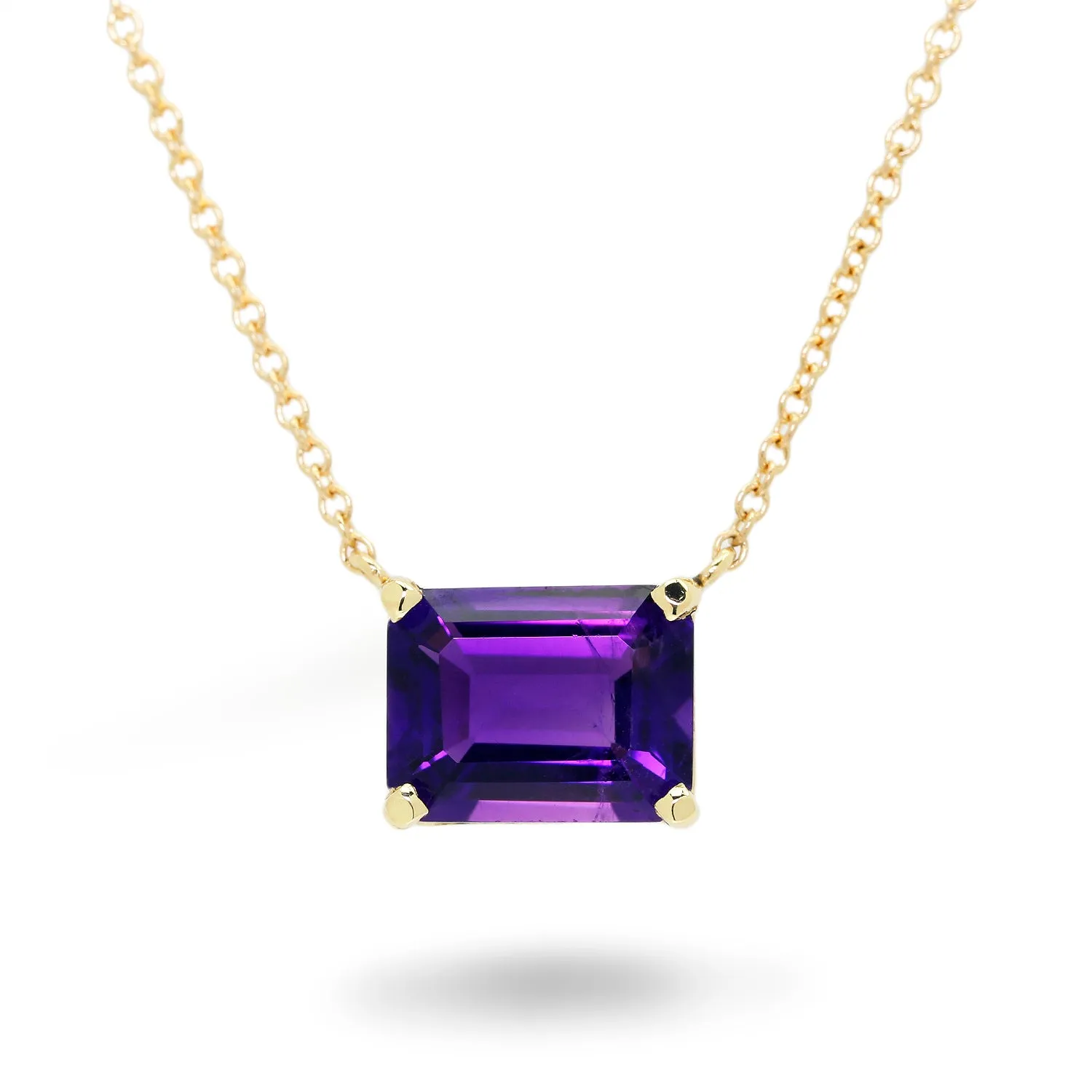 Amethyst Solitaire Drop Pendant Necklace 14K Yellow Gold