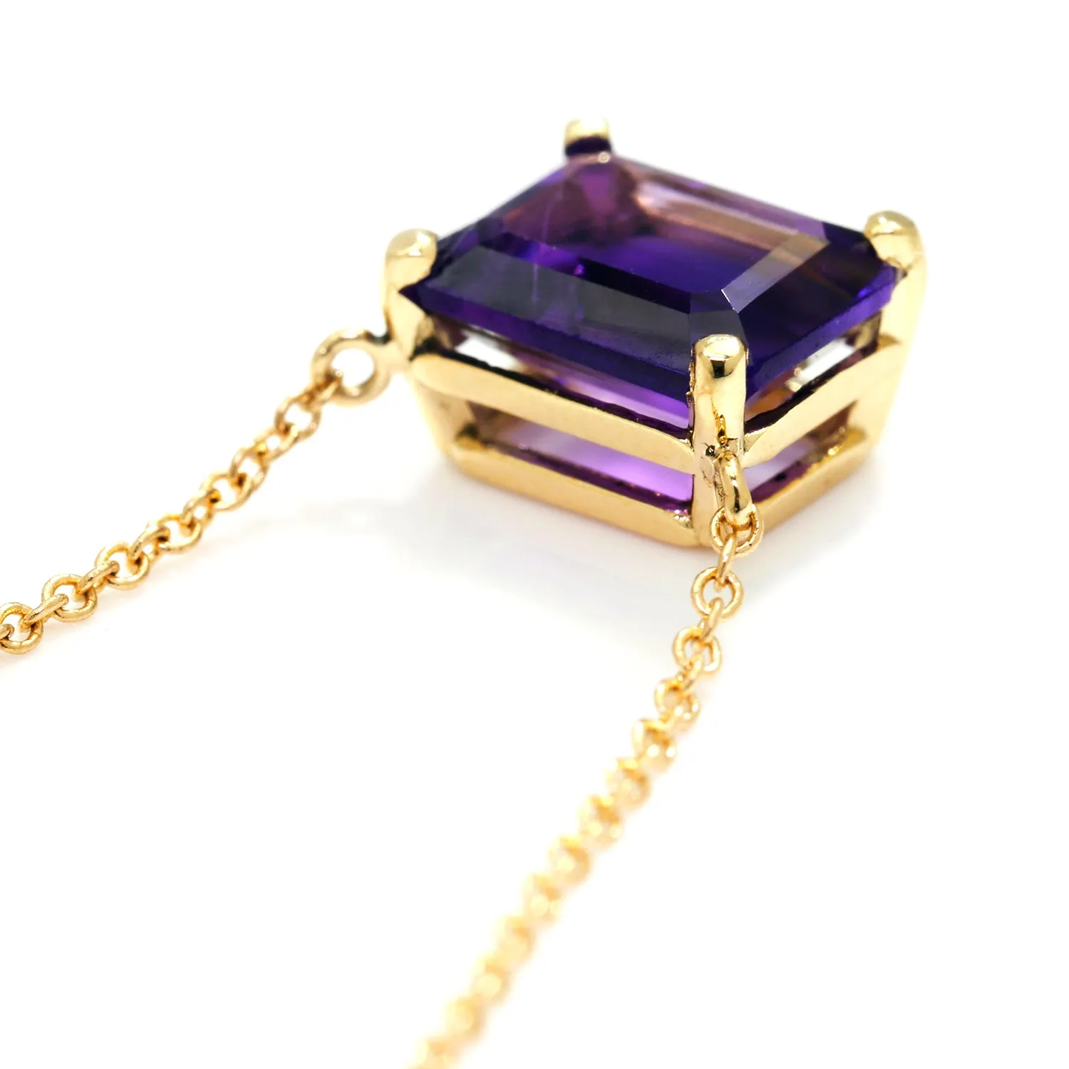 Amethyst Solitaire Drop Pendant Necklace 14K Yellow Gold