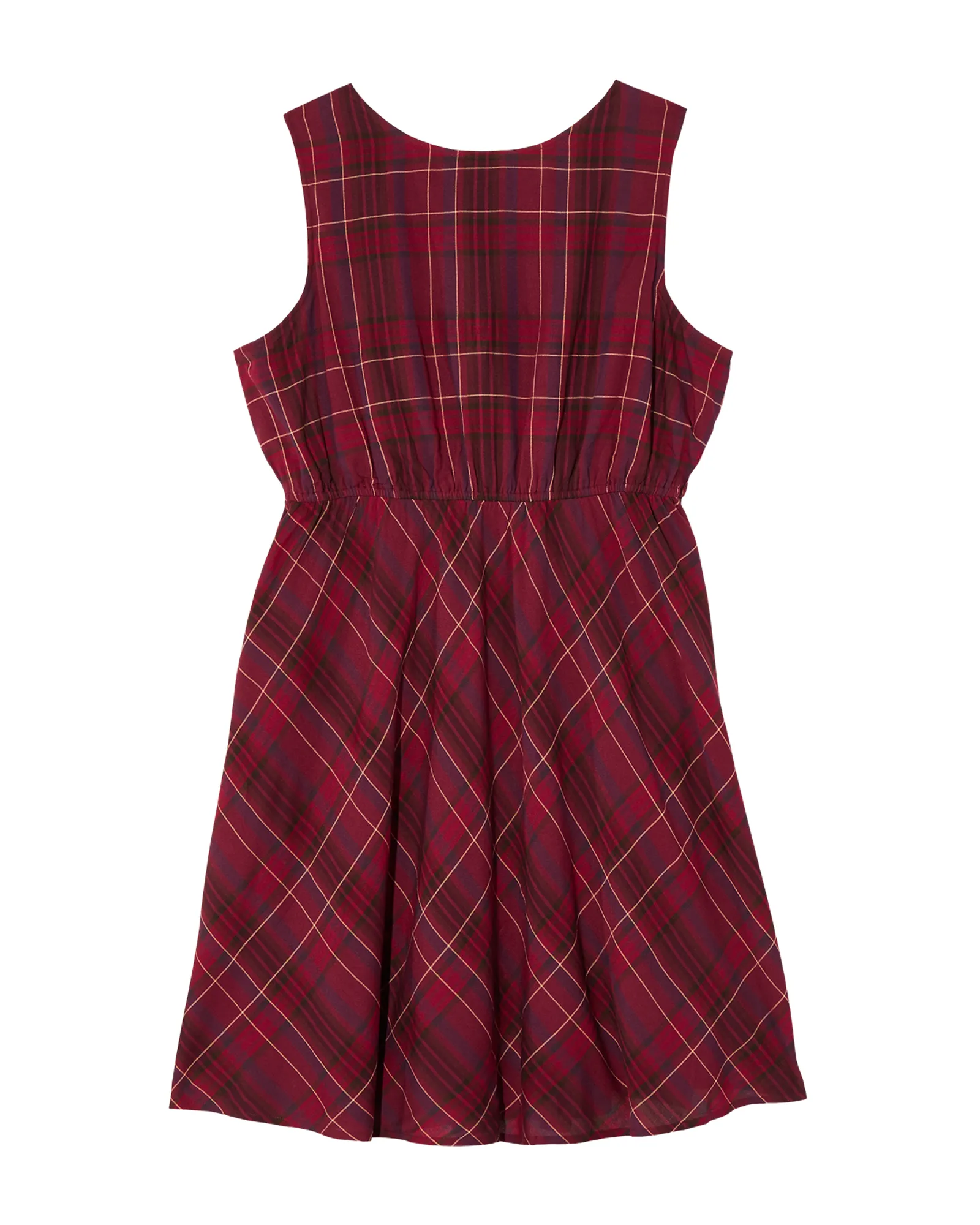 Annato Sleeveless Yarn Dye Fit and Flare Dress | Burgundy