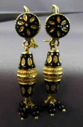 ANTIQUE 22KT YELLOW GOLD HANDCRAFTED ENAMEL CHANDELIER HANGING EARRINGS #23876