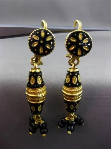 ANTIQUE 22KT YELLOW GOLD HANDCRAFTED ENAMEL CHANDELIER HANGING EARRINGS #23876