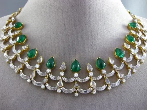 ANTIQUE LARGE 37.42CT DIAMOND & AAA EMERALD 18KT GOLD CLEOPATRA CHOKER NECKLACE