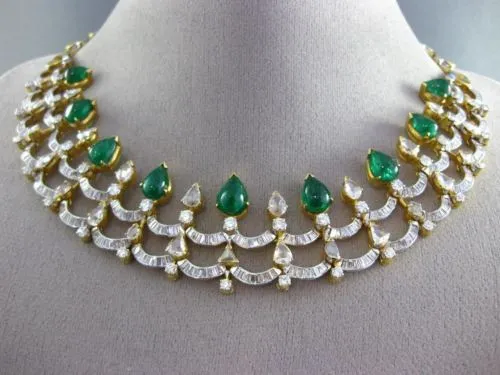 ANTIQUE LARGE 37.42CT DIAMOND & AAA EMERALD 18KT GOLD CLEOPATRA CHOKER NECKLACE