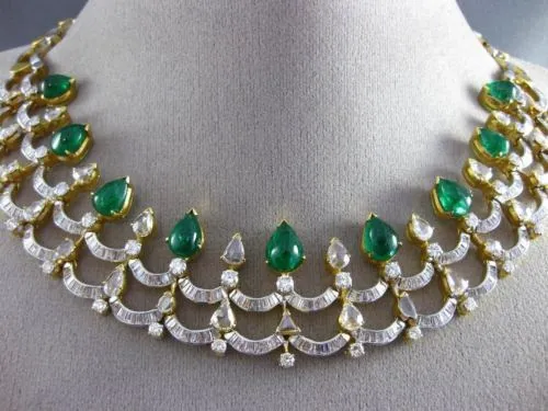 ANTIQUE LARGE 37.42CT DIAMOND & AAA EMERALD 18KT GOLD CLEOPATRA CHOKER NECKLACE