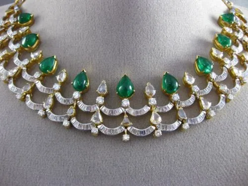 ANTIQUE LARGE 37.42CT DIAMOND & AAA EMERALD 18KT GOLD CLEOPATRA CHOKER NECKLACE