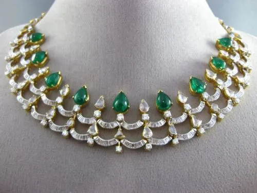 ANTIQUE LARGE 37.42CT DIAMOND & AAA EMERALD 18KT GOLD CLEOPATRA CHOKER NECKLACE