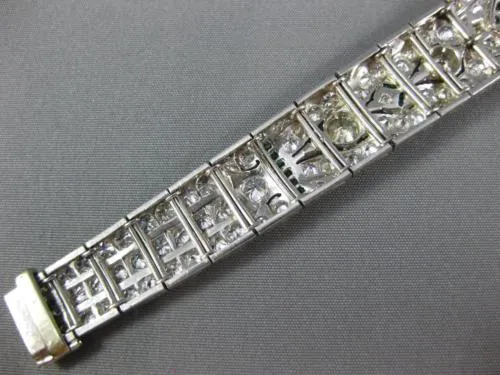 ANTIQUE LARGE 8.15CT DIAMOND & AAA EMERALD PLATINUM MARQUISE ART DECO BRACELET