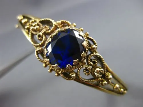 ANTIQUE LARGE 9CT OVAL SAPPHIRE 14K YELLOW GOLD 3D FILIGREE HEART BANGLE #21131