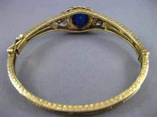 ANTIQUE LARGE 9CT OVAL SAPPHIRE 14K YELLOW GOLD 3D FILIGREE HEART BANGLE #21131