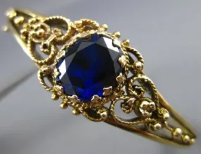 ANTIQUE LARGE 9CT OVAL SAPPHIRE 14K YELLOW GOLD 3D FILIGREE HEART BANGLE #21131