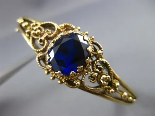 ANTIQUE LARGE 9CT OVAL SAPPHIRE 14K YELLOW GOLD 3D FILIGREE HEART BANGLE #21131