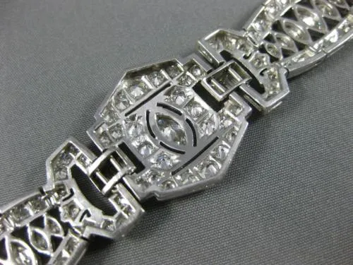 ANTIQUE LARGE & LONG 15.20CT OLD MINE DIAMOND PLATINUM ART DECO TENNIS BRACELET