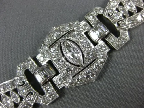 ANTIQUE LARGE & LONG 15.20CT OLD MINE DIAMOND PLATINUM ART DECO TENNIS BRACELET