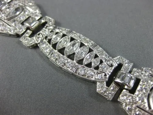 ANTIQUE LARGE & LONG 15.20CT OLD MINE DIAMOND PLATINUM ART DECO TENNIS BRACELET