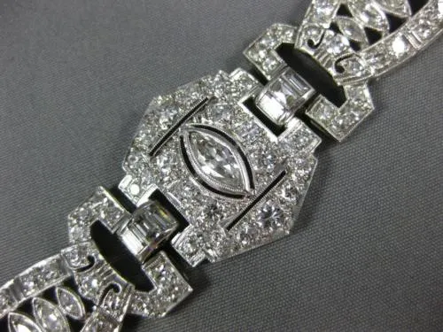 ANTIQUE LARGE & LONG 15.20CT OLD MINE DIAMOND PLATINUM ART DECO TENNIS BRACELET