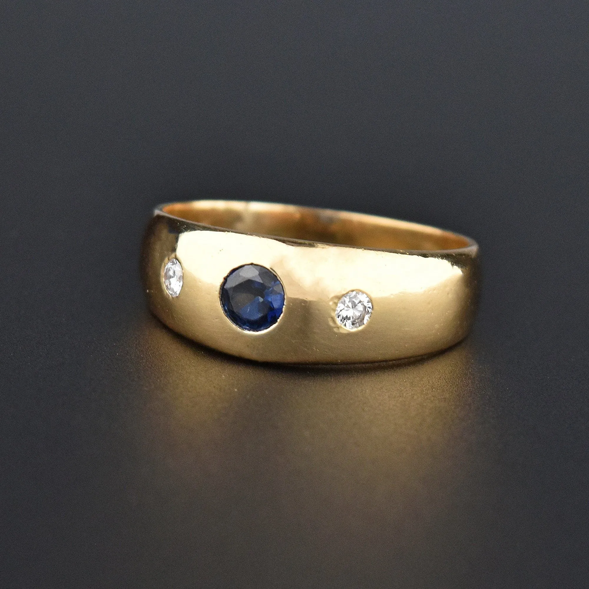 Antique Victorian 18K Gold Sapphire & Diamond Gypsy Ring