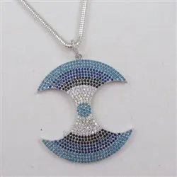 Aqua Cut Out Circle Multi-stone Pendant of  Silver Chain Necklace