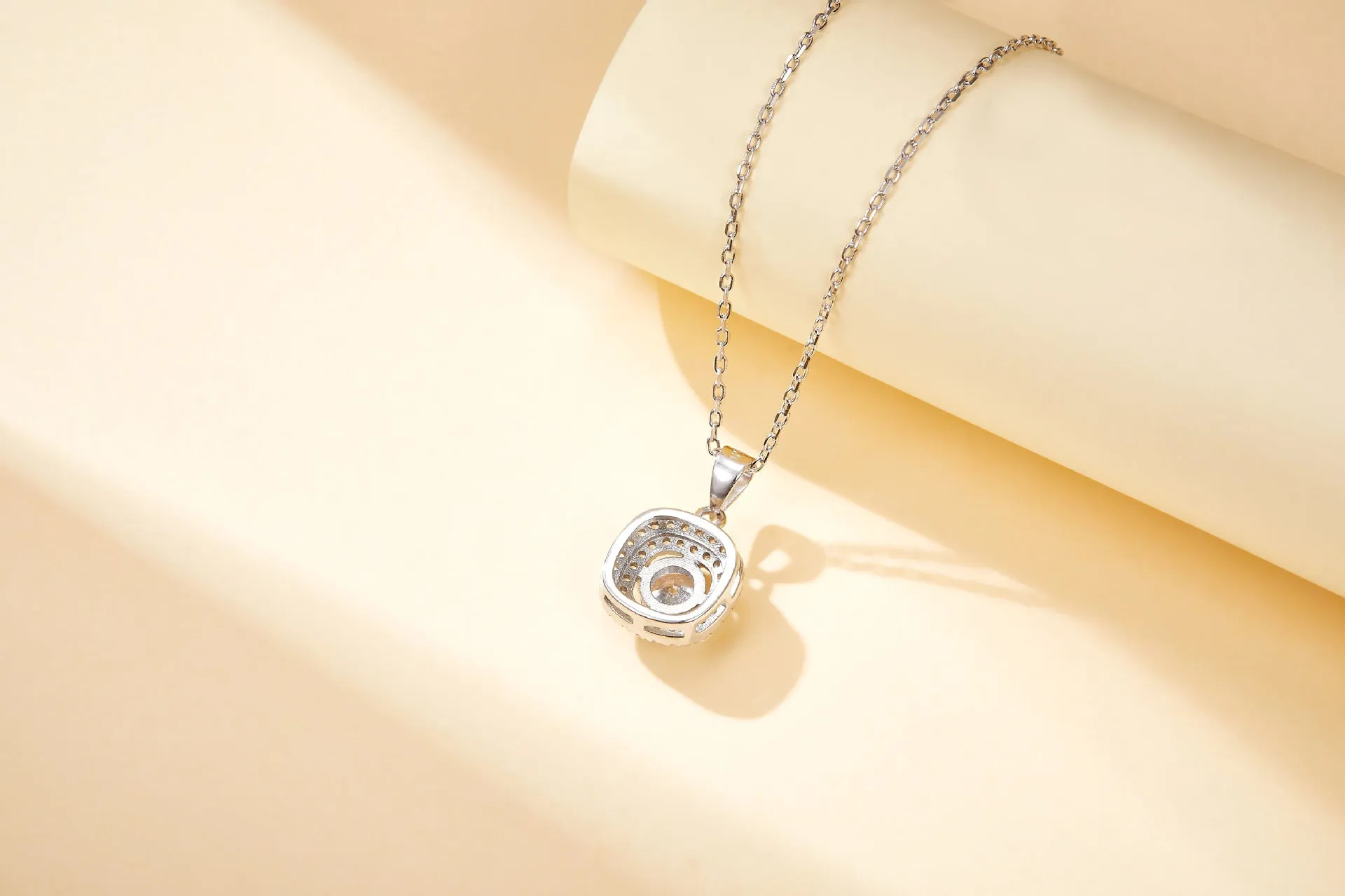 Arc Square Round Zircon Soleste Halo Pendant Silver Necklace for Women