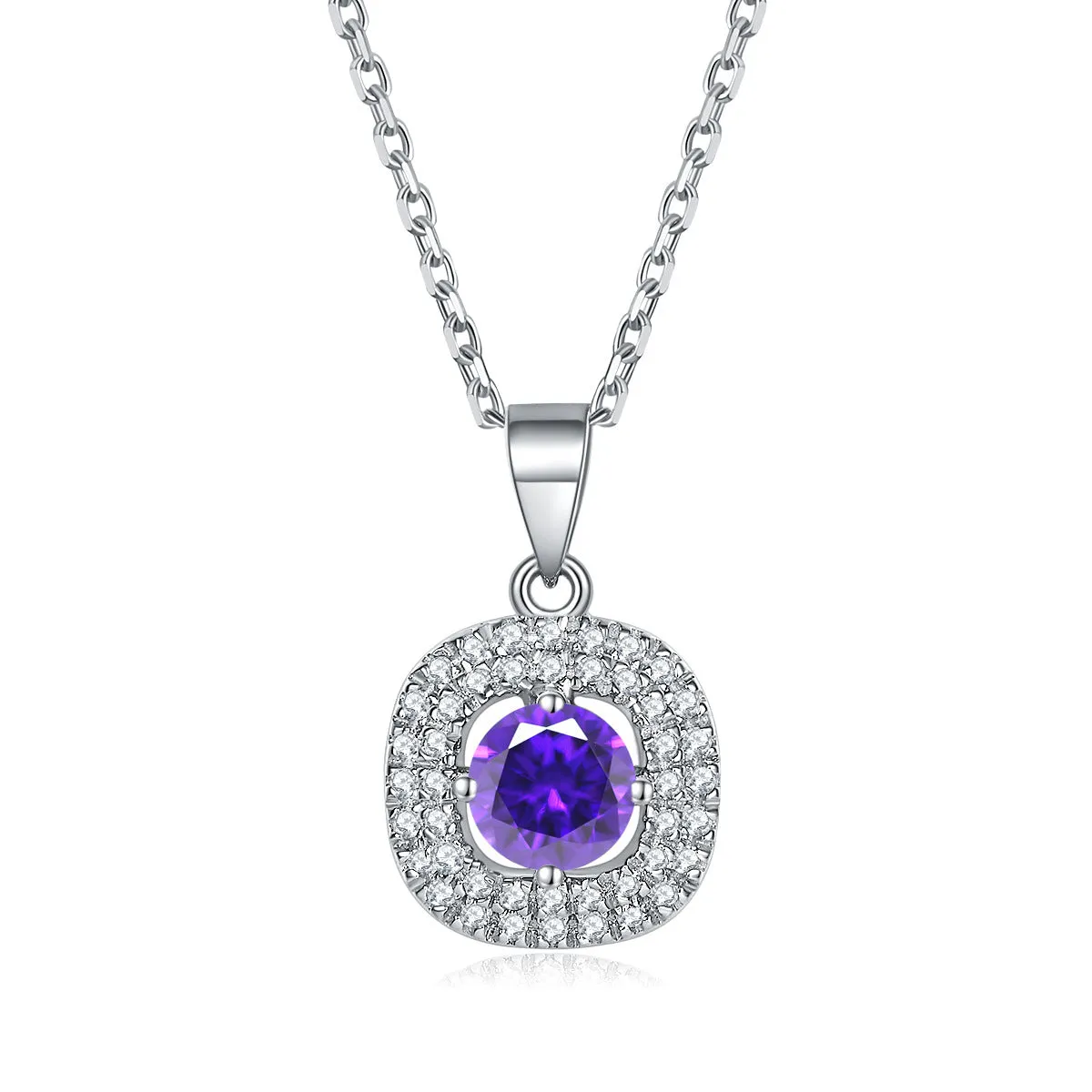 Arc Square Round Zircon Soleste Halo Pendant Silver Necklace for Women