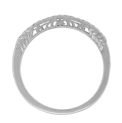 Art Deco Crown of Leaves Filigree Platinum Contoured Engraved Wedding Band