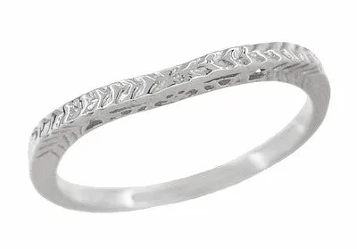 Art Deco Crown of Leaves Filigree Platinum Contoured Engraved Wedding Band