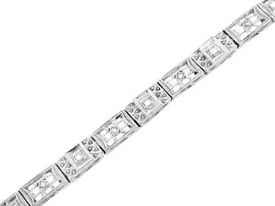 Art Deco Filigree Diamond Bracelet in 14 Karat White Gold