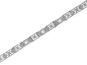 Art Deco Filigree Straightline White Topaz Bracelet in Sterling Silver