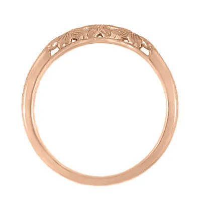 Art Deco Flowers and Wheat Carved Contoured Filigree Wedding Band in 14 Karat Rose Gold