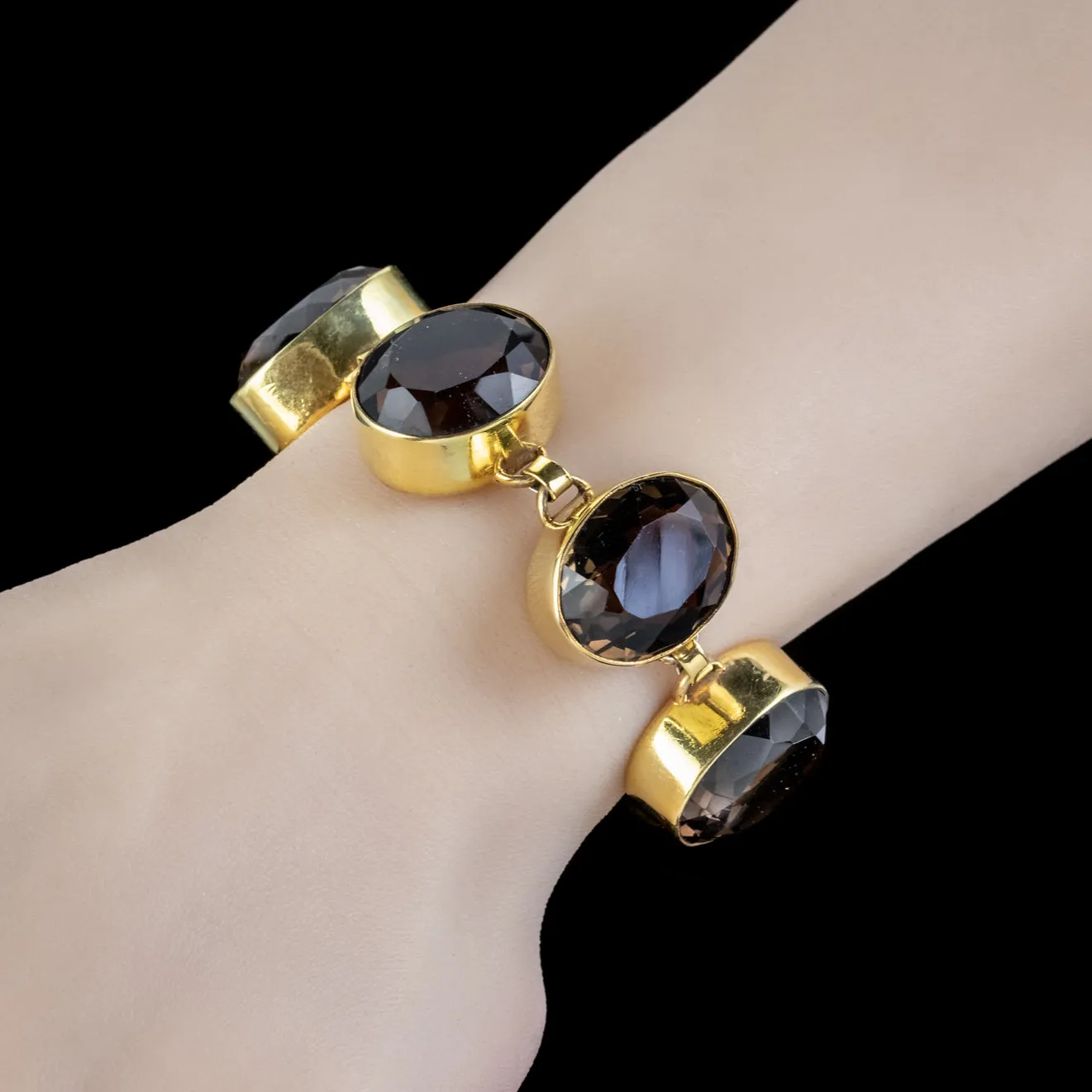 Art Deco Style Smoky Quartz Bracelet Sterling Silver 18ct Gold Gilt