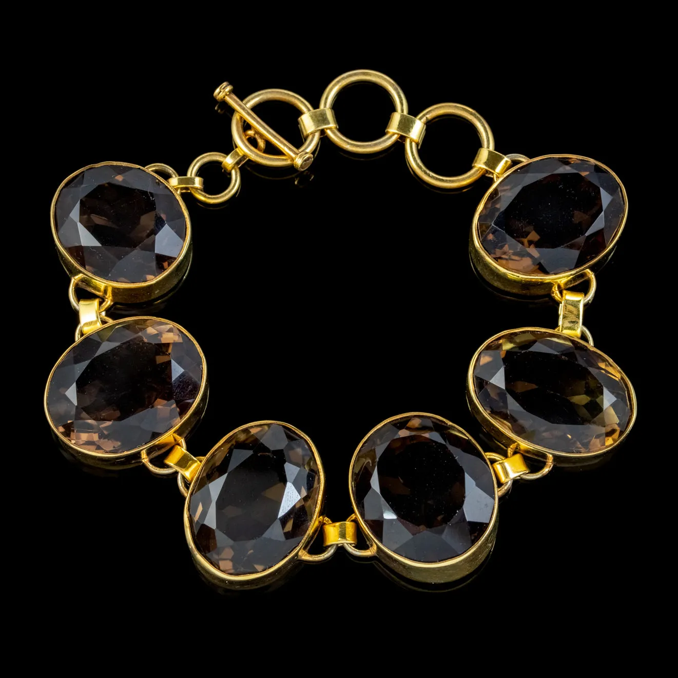 Art Deco Style Smoky Quartz Bracelet Sterling Silver 18ct Gold Gilt