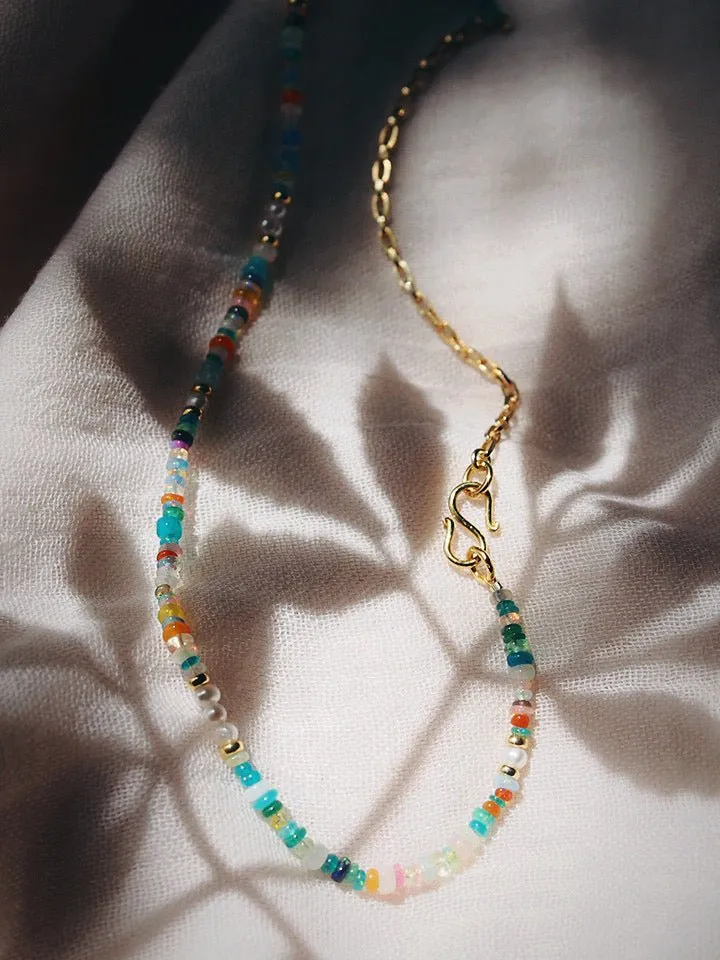 Asymmetrical Mixed Opal & Gold Chain Necklace - Hau’oli