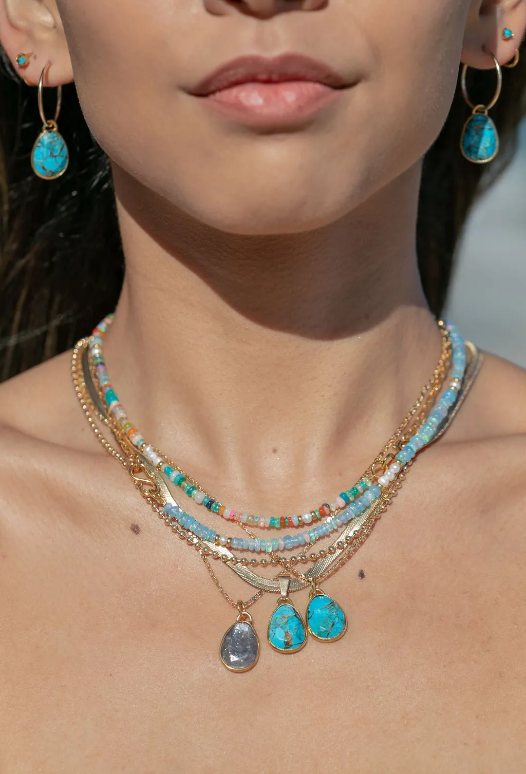 Asymmetrical Mixed Opal & Gold Chain Necklace - Hau’oli