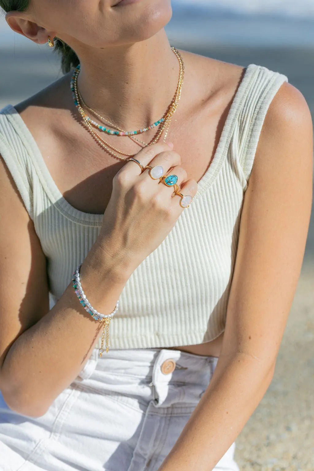 Asymmetrical Mixed Opal & Gold Chain Necklace - Hau’oli